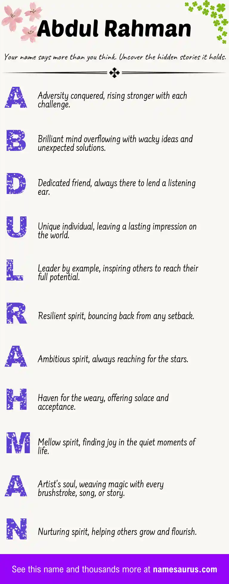 Acrostic poem about Abdul Rahman.